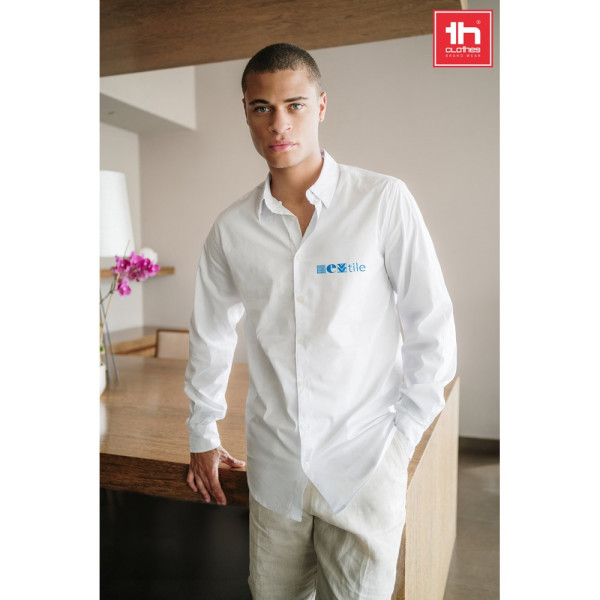 THC PARIS WH. Camicia da uomo in popeline a maniche lunghe. colore bianco