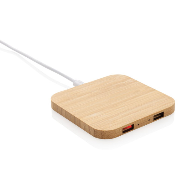 Caricatore wireless 10W con porte USB in bambù