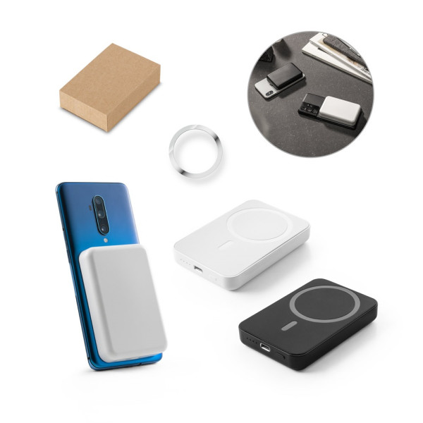 AMPERE 5. Power bank magnetico da 5'000 mAh con caricatore wireless superveloce da 15W in ABS ricicl