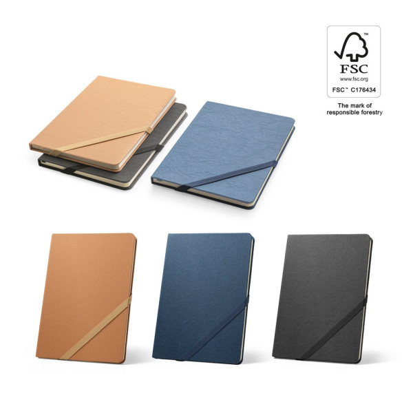 HUXLEY. Block notes A5, realizzato in carta resistente all'acqua, con pagine a righe realizzate in m