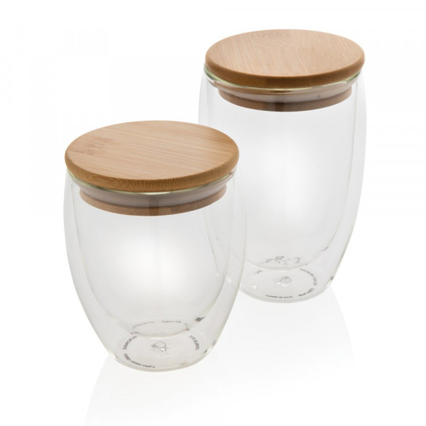 Set 2 bicchieri in vetro borosilicato con tappo in bambù