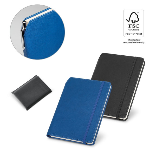 MORIAH. Block notes A5 in PU con pagine a righe, realizzato con materiale certificato FSC™ e altri m