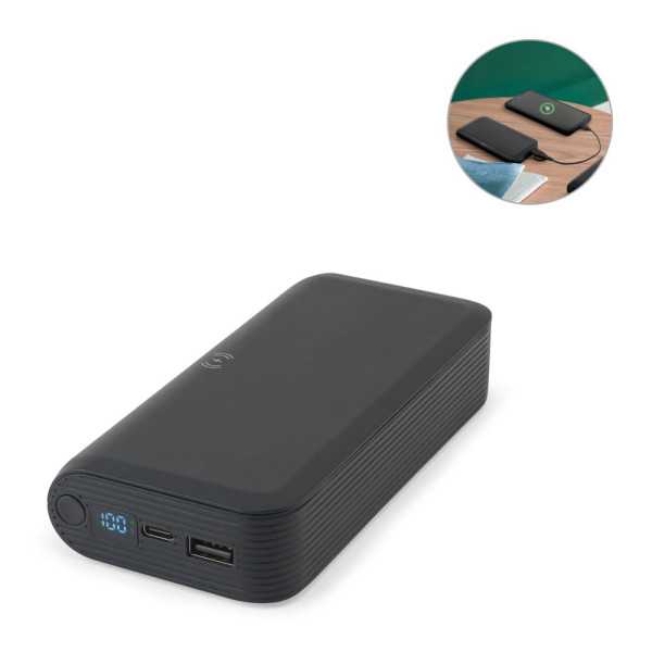 BECKER 20. Power bank da 20'000 mAh in ABS riciclato (100% rABS) con caricatore wireless superveloce
