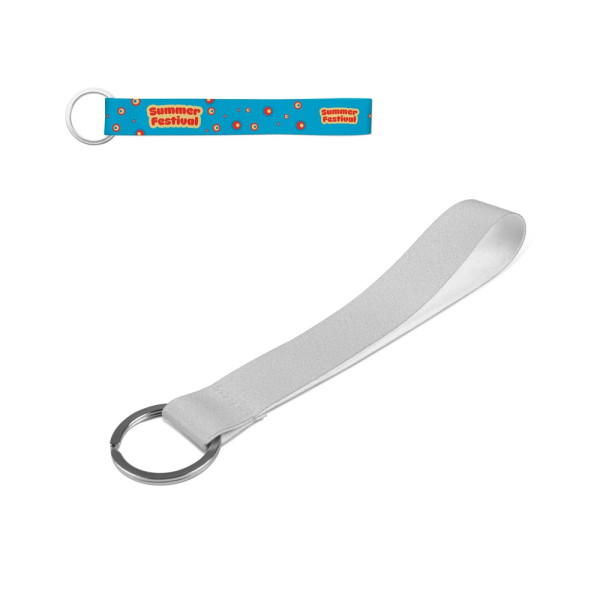 SLOUGH. Lanyard corto per stampa sublimatica in poliestere riciclato (100% rPET) con anello